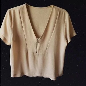 Elegant Cream V-Neck Women's Top